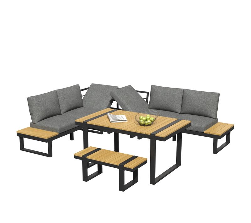 Salon De Jardin D’angle 6 Places Avec Structure En Acier Style Industriel