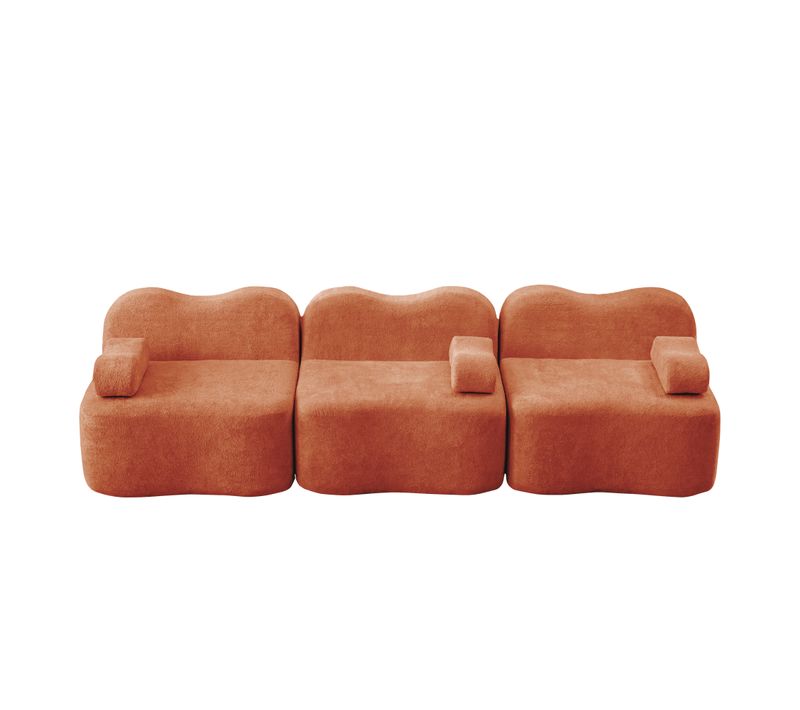 Canapé Modulaire 3 Places Orange En Velours Assise Profonde Pour Salon