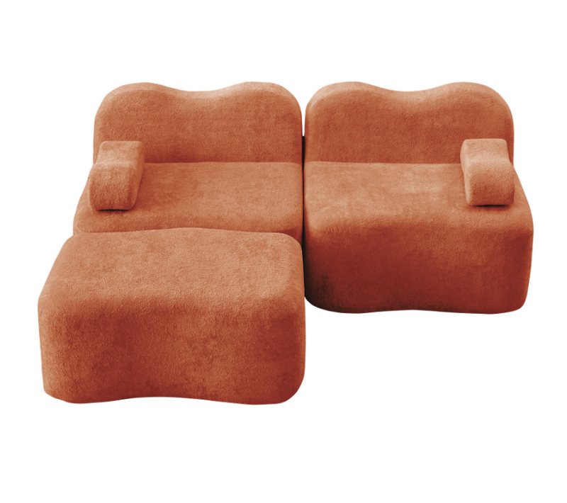 Canapé Compressé Modulaire D'angle Orange 2 Places Avec Ottoman Pour Salon