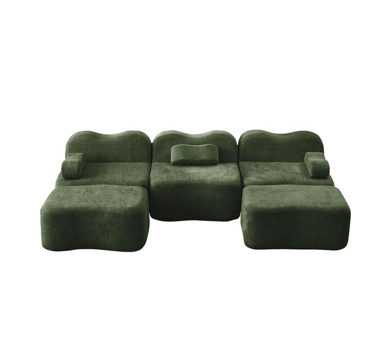 Canapé Compressé Modulable Vert 3 Places Avec 2 Ottomans Pour Salon