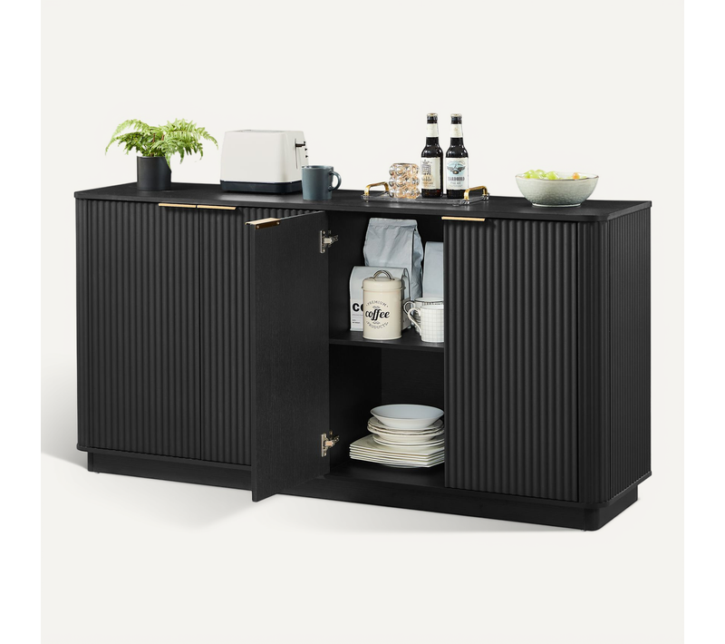 Buffet Noir 160 X 80 X 40 Cm à 4 Portes Pour Salon Et Chambre