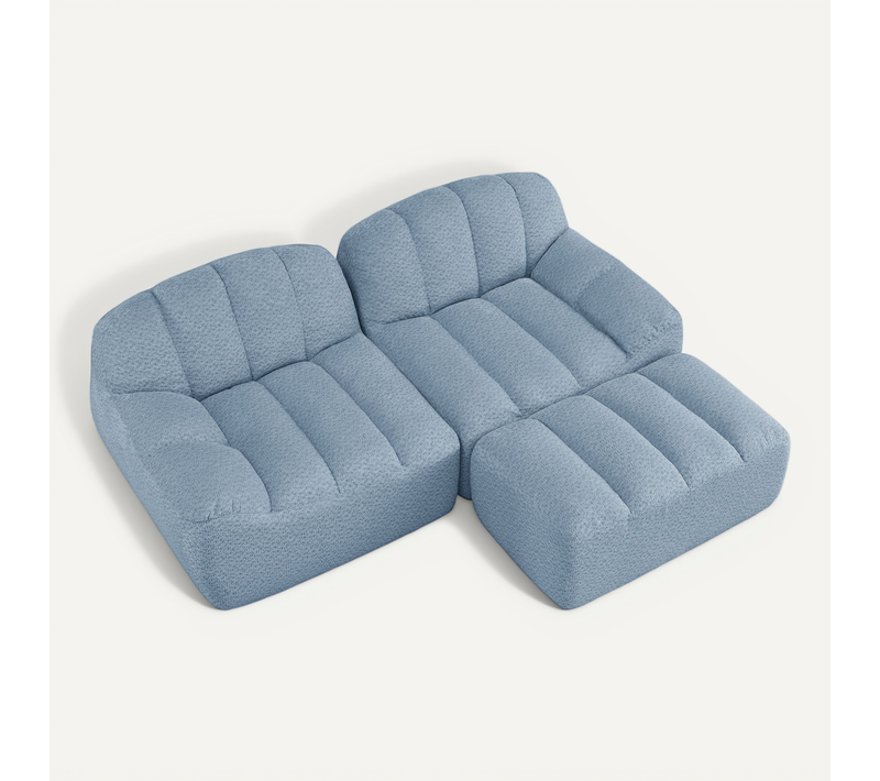 Canapé Compressé D'angle Modulaire Bleu 2 Places Avec Pouf Pour Salon