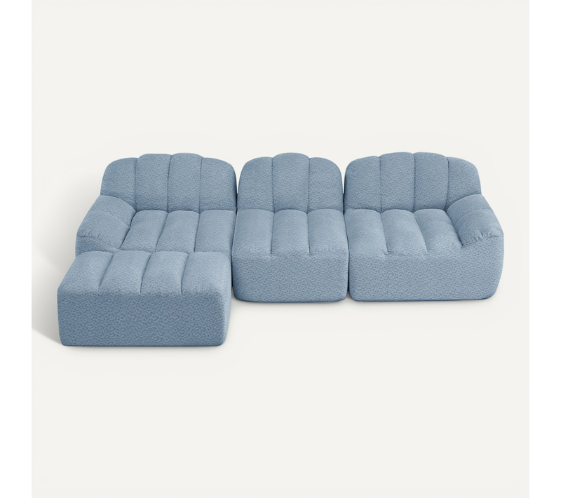 Canapé Compressé D'angle Modulaire Bleu 3 Places Avec Pouf Pour Salon