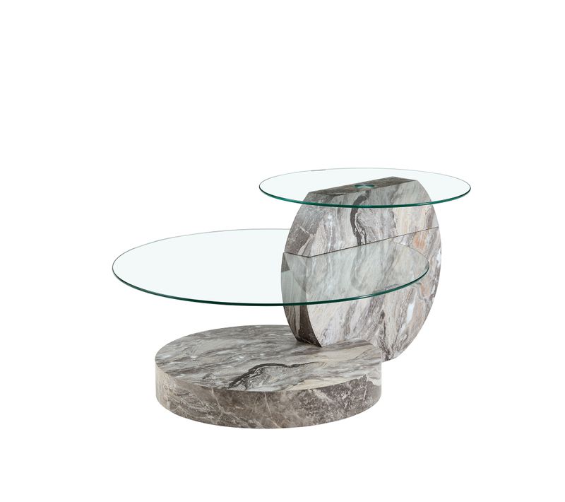 Table Basse Grise Effet Marbre Et Verre 2 Niveaux Pour Salon