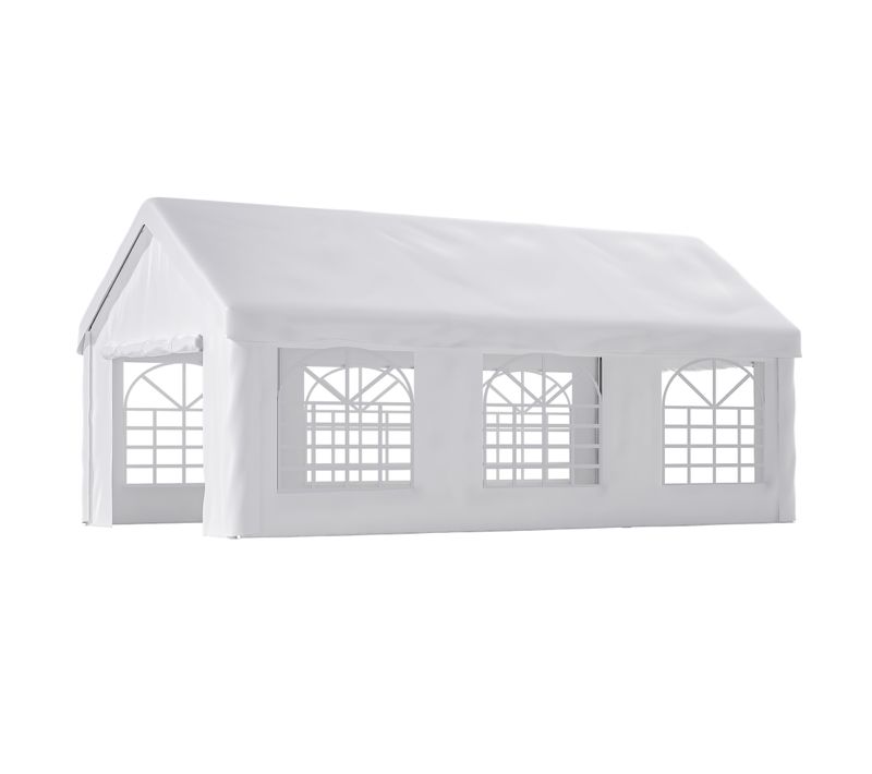 Abri Voiture 598x299 Cm Avec Structure En Métal Blanc