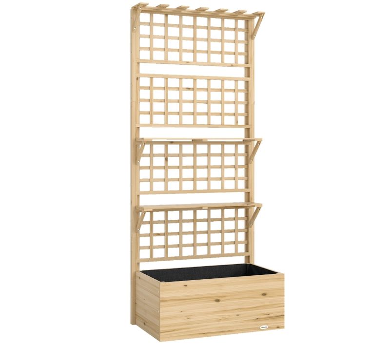 Carré Potager 76 X 43,5 X 177 Cm Avec Treillis En Bois Et Étagères, Finition Naturelle