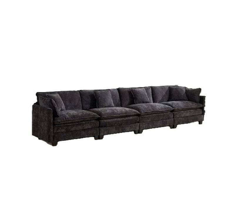 Canapé Modulable 4 Places Noir En Chenille Pour Salon(sans Repose-pieds)