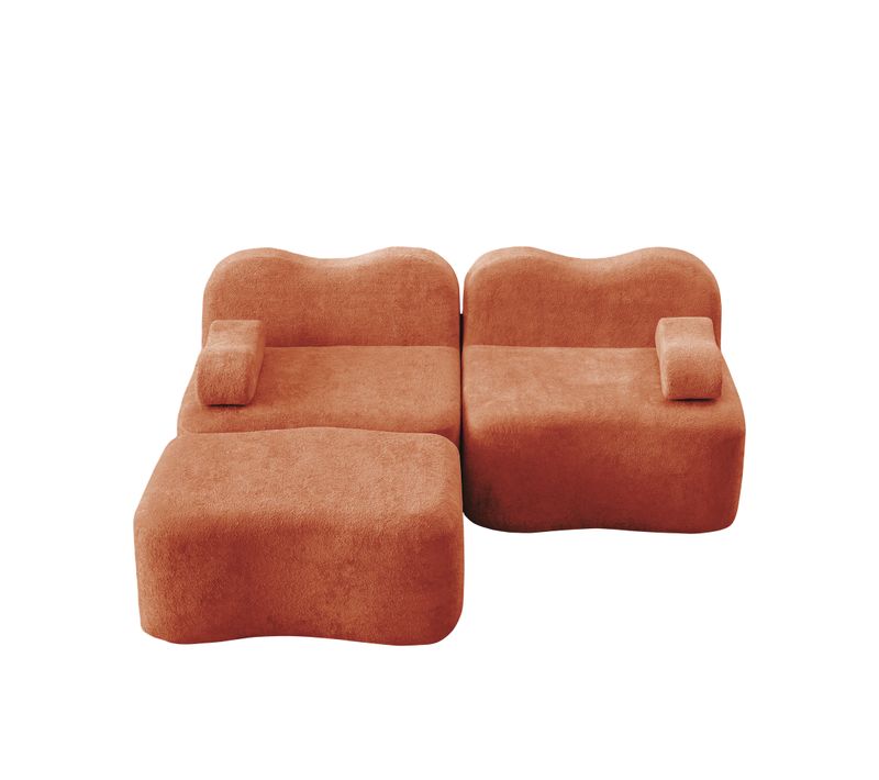 Canapé Compressé 2 Places Bleu En Chenille Modulable Pour Salon(sans Repose-pieds)