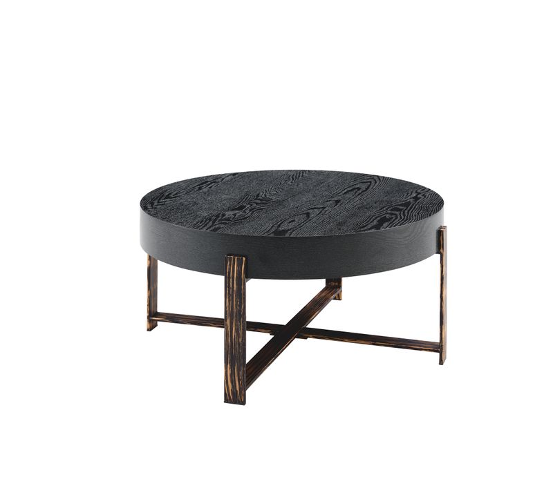 Table Basse Ronde Noire D.68 Cm Style Industriel