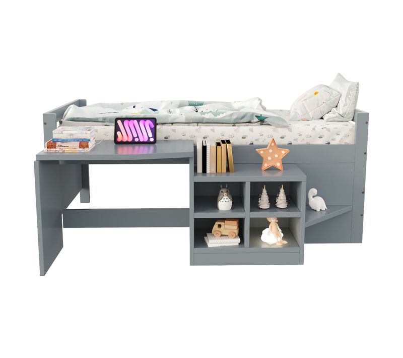 Lit Mezzanine 90x200 Cm Avec Bureau Intégré Gris