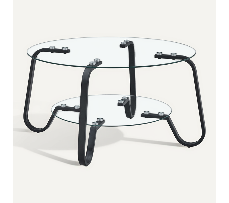Table Basse Ronde Avec Double Plateau En Verre Style Industriel