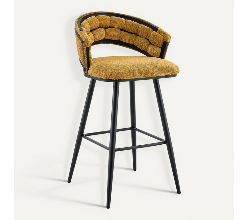 Tabouret De Bar Jaune Et Noir En Velours Avec Repose-pieds Pour Cuisine