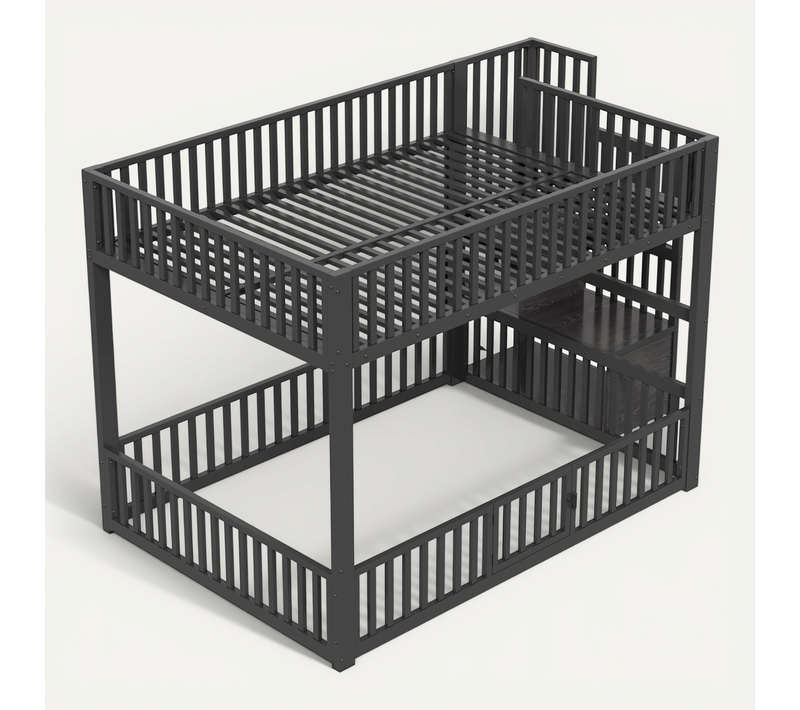 Lit Superposé 140x200 Cm Avec Structure En Métal Et Mdf Noir
