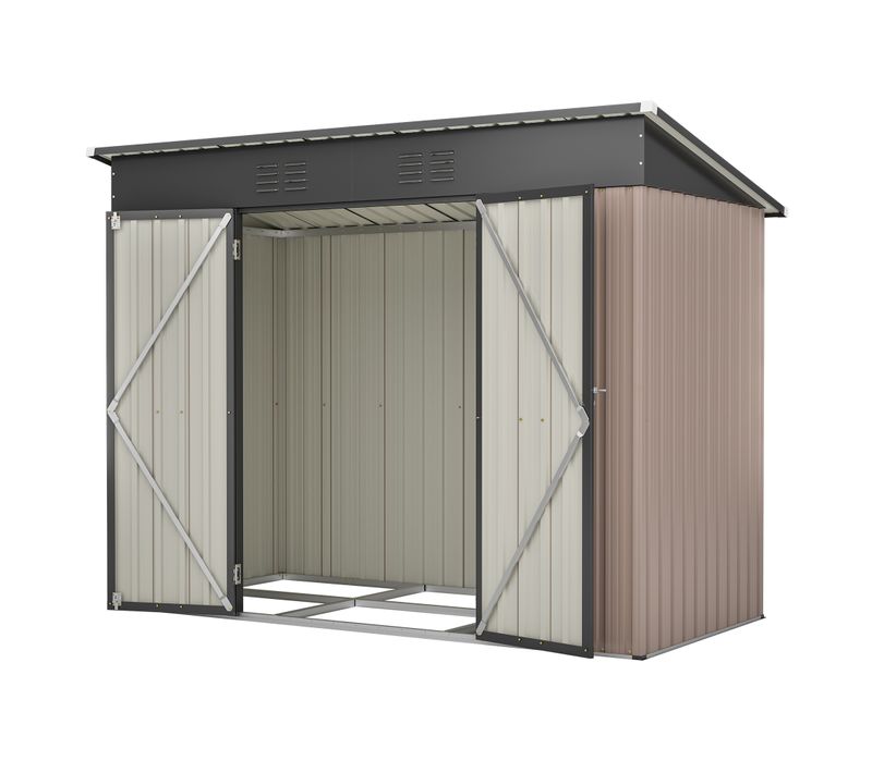 Abri De Jardin 242 X 126 Cm En Métal Avec Cadre De Fondation Brun