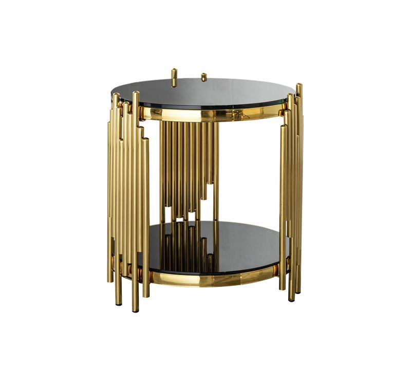 Table D'appoint Ronde Noir Et Doré à 2 Niveaux Pour Salon