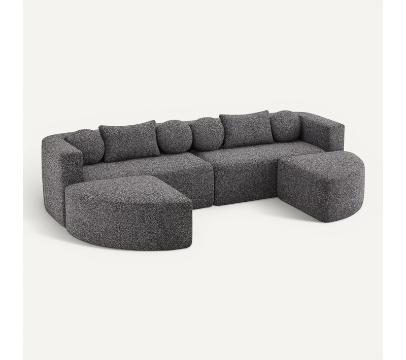 Canapé Compressé Modulable Noir En Chenille 292 X 165 Cm Avec Fonction Couchage