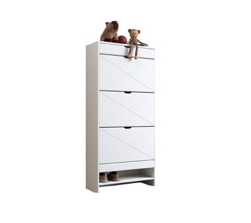 Meuble à Chaussures Blanc En Mdf Avec Tiroir Supérieur Et 3 Abattants
