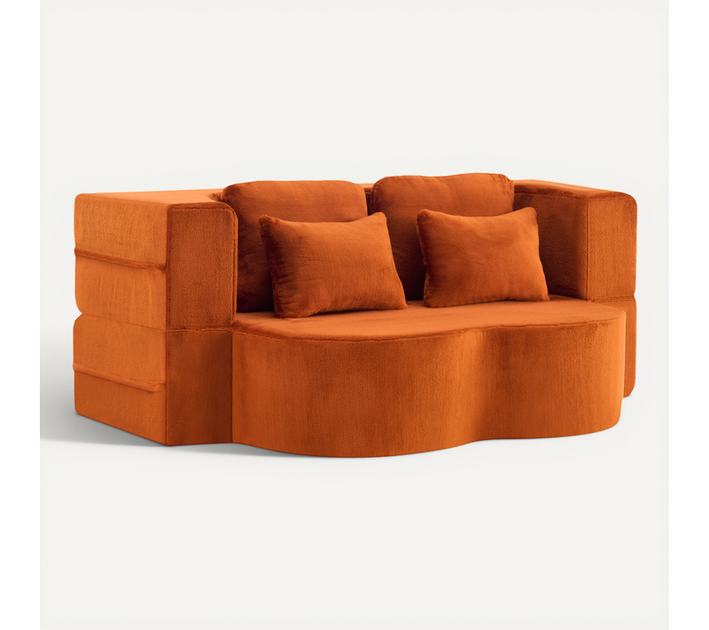Canapé modulable De Sol Orange Pliable Avec 4 Coussins Pour Salon Et Chambre D'amis