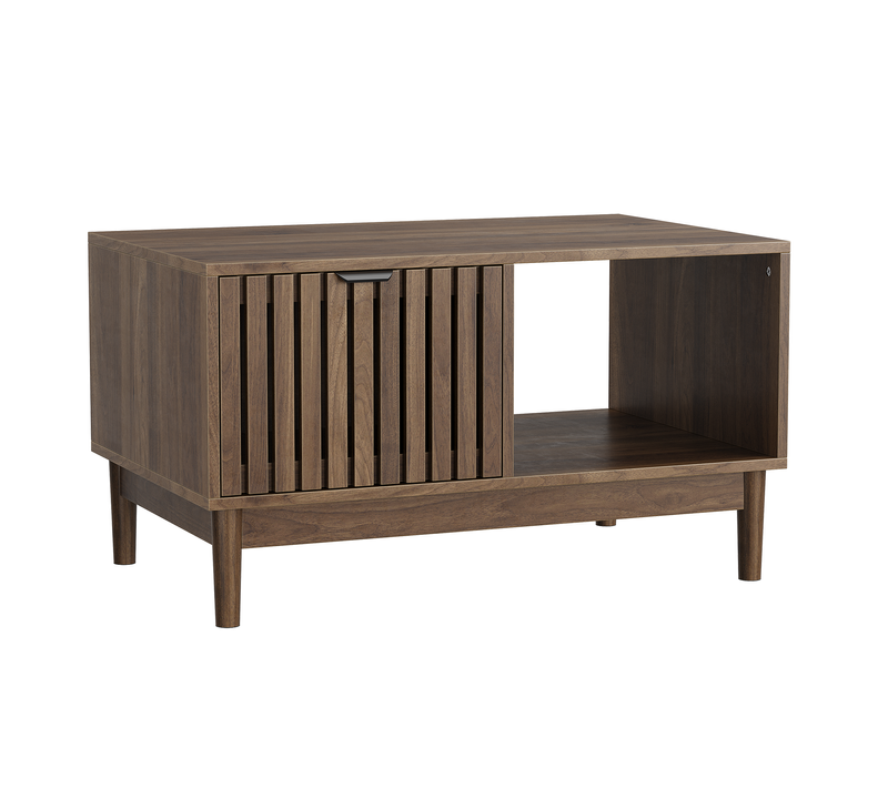 Table Basse Noyer 80 X 50 X 45 Cm Avec Rangement Pour Salon