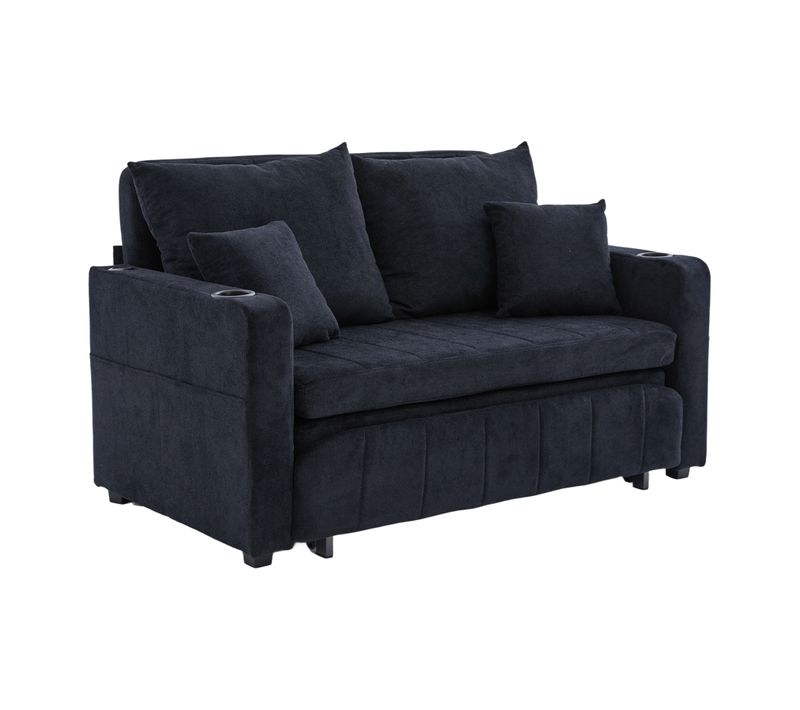 Canapé Convertible Noir En Chenille 139 X 83 Cm Pour Petits Espaces