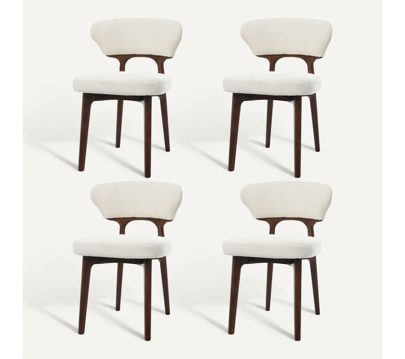 Lot De 4 Chaises De Salle à Manger Beige Clair En Chenille Et Bois