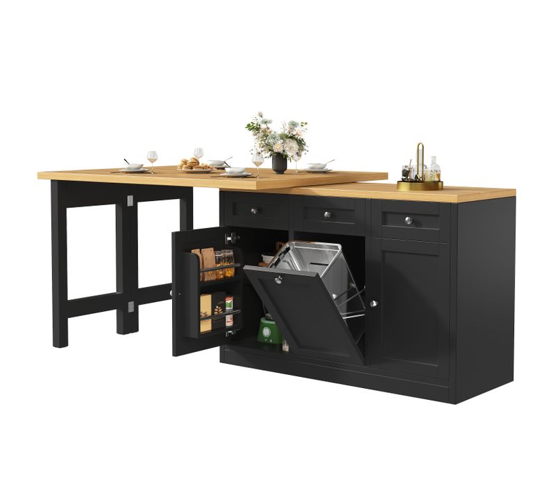 Table Bar Extensible Noire 120-200 Cm Avec Rangement Pour Petits Espaces