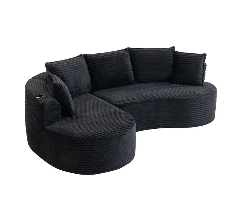 Canapé Arrondi Noir 250 X 152 X 82 Cm Pour Salon Et Détente
