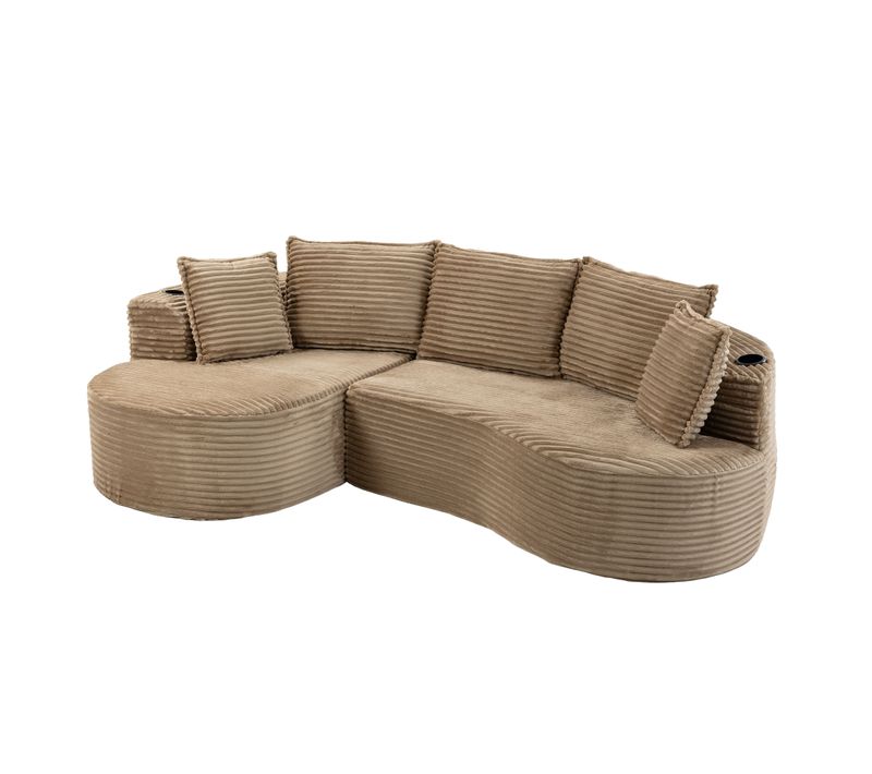 Canapé Arrondi Kaki En Velours Côtelé 250 X 152 Cm Pour Salon
