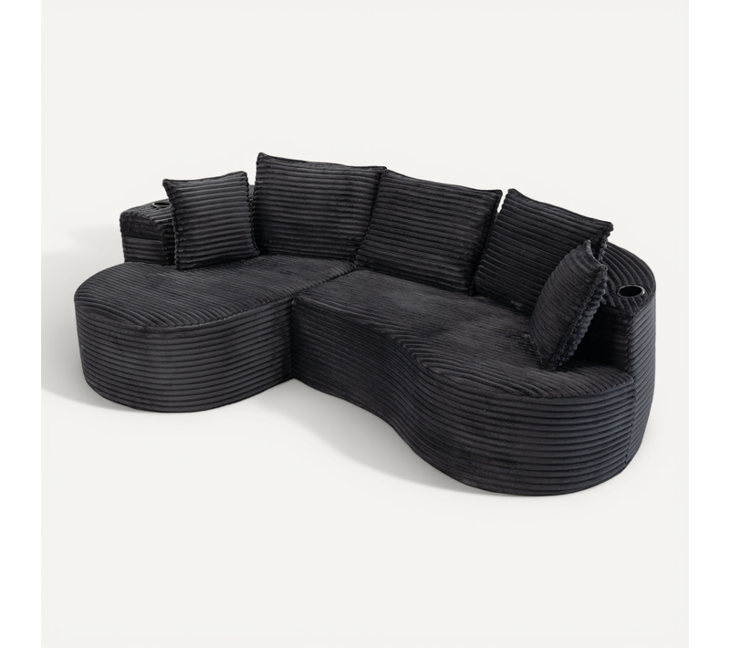 Canapé Compressé Arrondi Gris Foncé 250 X 152 X 82 Cm Avec Porte-gobelets Et Poches