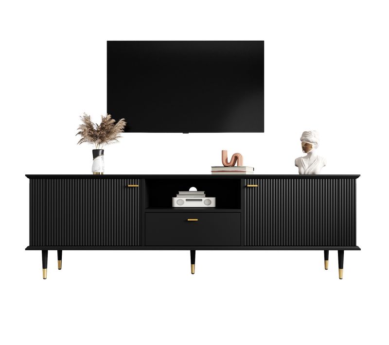 Meuble TV Noir 170 Cm Avec Rangement Pour Salon