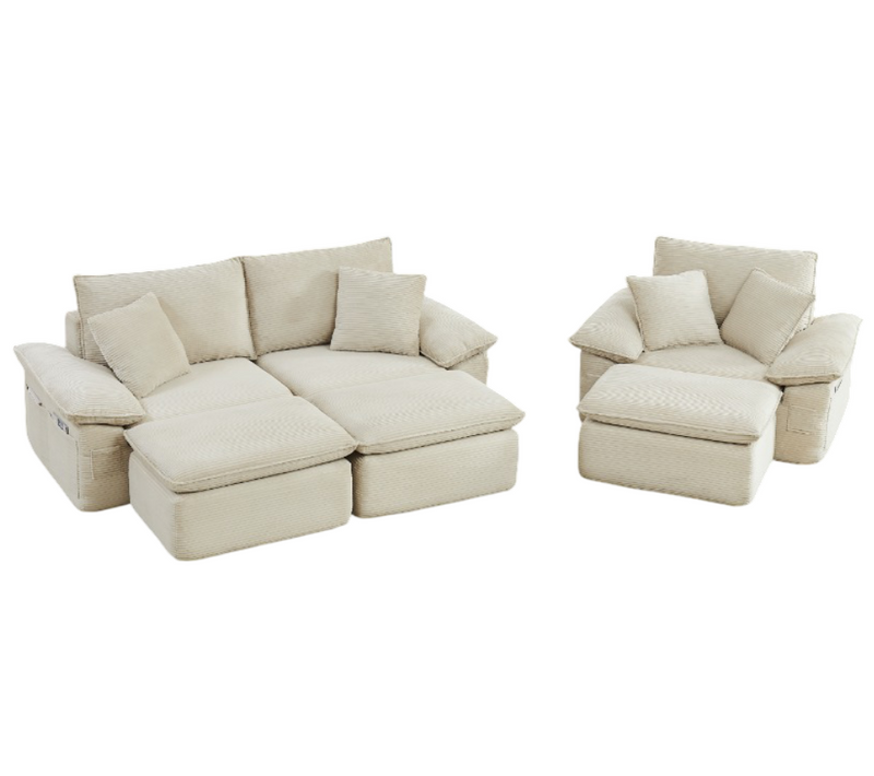 Canapé Compressé De Sol 2 Places Beige Avec Repose-pieds Modulable Pour Salon