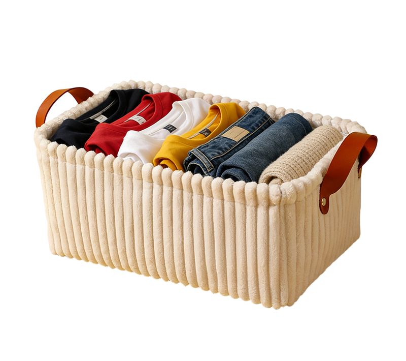 Boîte De Rangement En Velours Avec Poignées Renforcées, Grande Capacité
