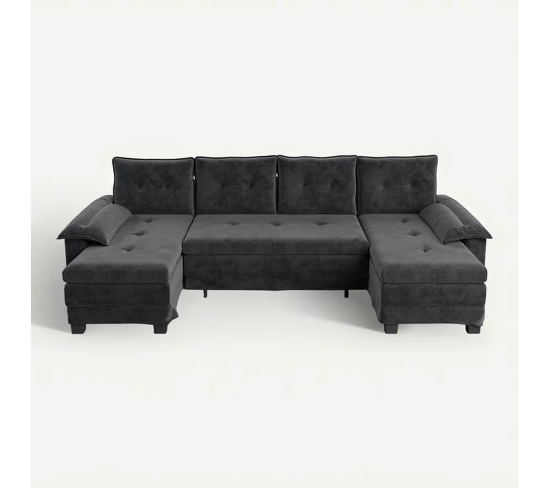Canapé d'Angle Convertible en U 278 cm avec USB, Lit d'Appoint et Revêtement en Chenille Grise