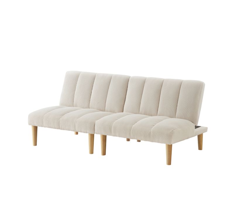Canapé Convertible Beige En Velours Côtelé à Dossier 3 Positions Pour Petit Espace