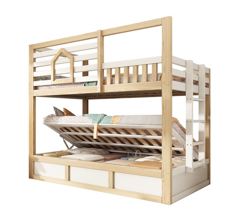 Lit Superposé Blanc Et Chêne 90x200 Cm Avec Rangement Pour Chambre Enfant