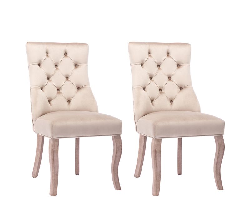 Lot De 2 Chaise De Salle à Manger Dossier Haut Capitonné Velours Beige