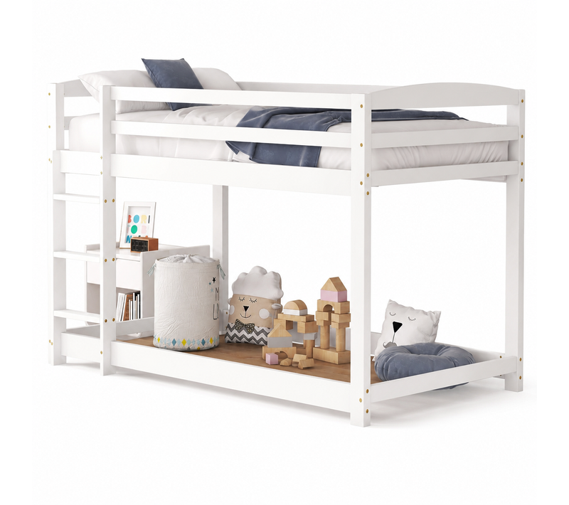 Lit Superposé 90x200 Cm, Gain De Place Profil Bas, Bois De Pin Blanc
