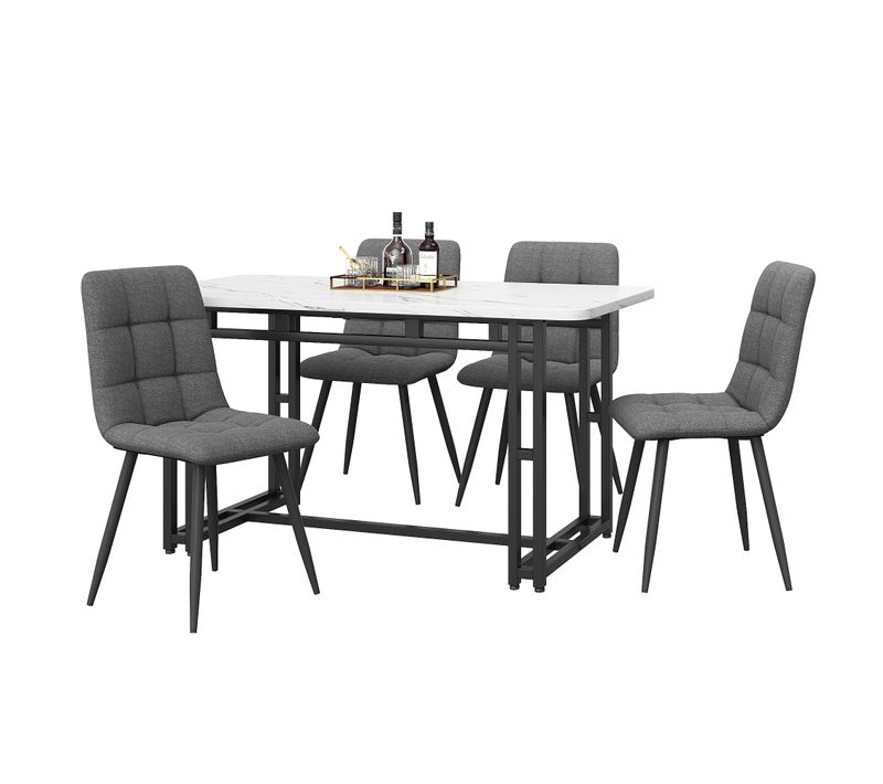 Ensemble Table Et 4 Chaises, Usage Polyvalent, Mdf Et Lin Gris