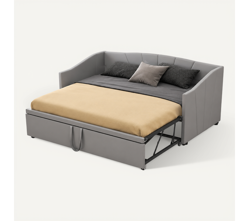Lit Gigogne 90x200 Cm, Extensible 180x200, Tissu Velours Gris