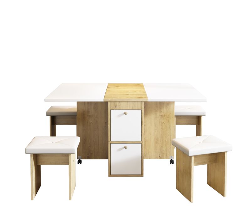 Ensemble Repas Pliant, Escamotable, Panneau De Particules Blanc Et Naturel