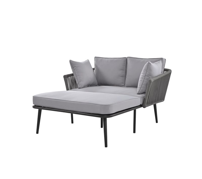 Chaise Longue De Jardin, Coussins Amovibles Lavables Acier Polyester Gris