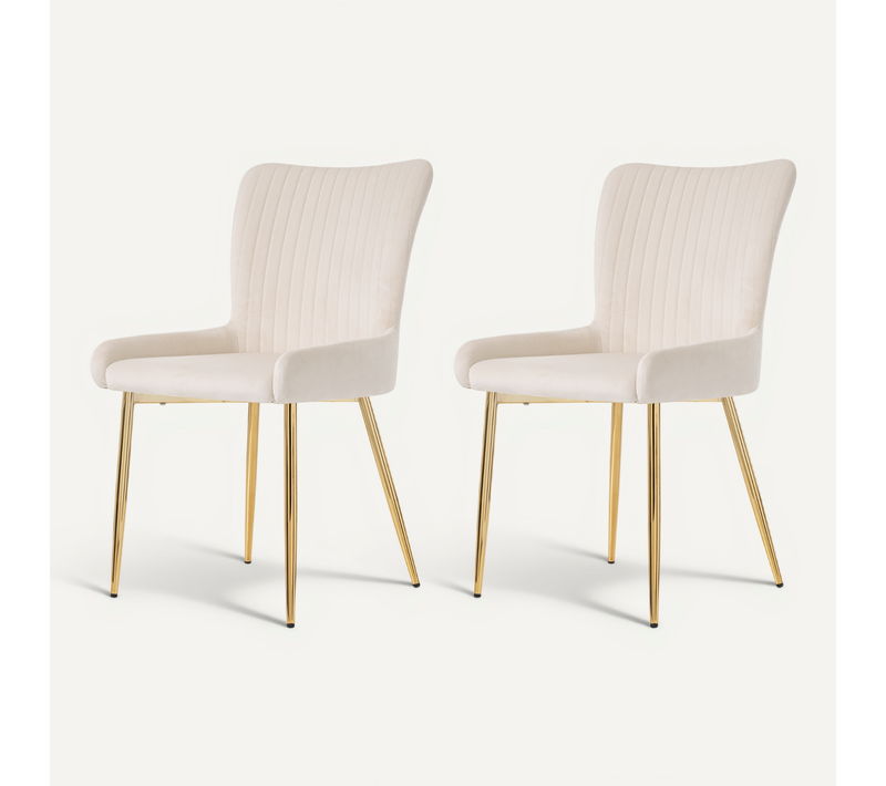 Lot 2 Chaises De Salle à Manger Lounge, Confortables Velours Beige Et Doré