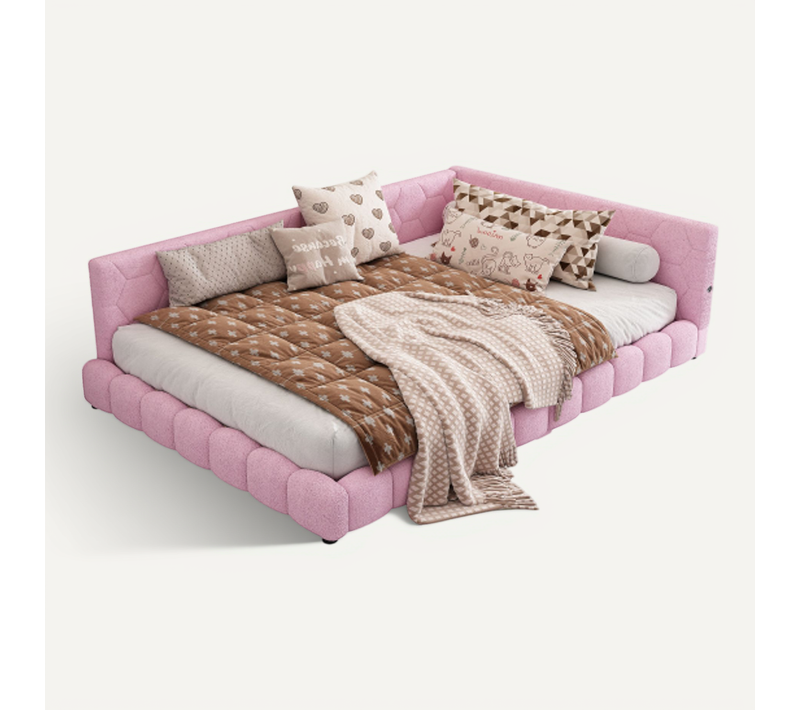 Lit Double 140x200 Cm, LED 16 Couleurs, USB Et Type C Velours Rose