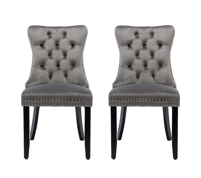Lot 2 Chaises De Salle à Manger Dossier Haut, Pieds Réglables Velours Gris