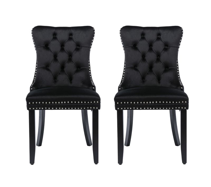 Lot 2 Chaises De Salle à Manger Dossier Haut Velours Noir