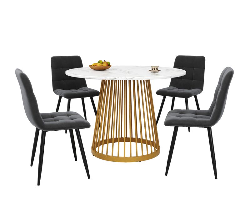 Ensemble Repas 5 Pièces 80x80x76 Cm 4 Chaises, Pieds Réglables Mdf Multicolore