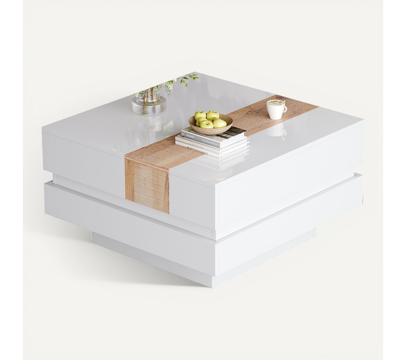 Table Basse 70x70x39 Cm Extensible Avec Rangement Panneau De Particules Blanc