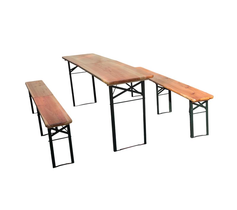 Ensemble Brasserie 220x50x78 Cm Pliant Bois Et Métal Couleur Bois Naturel