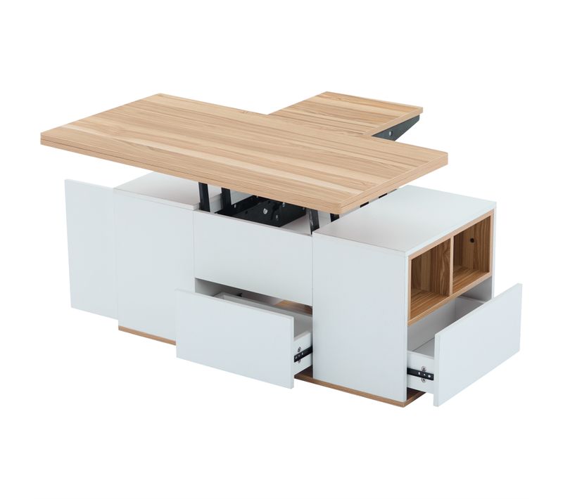 Table Basse 100x51x47 Cm Relevable Rangement Aggloméré Blanc