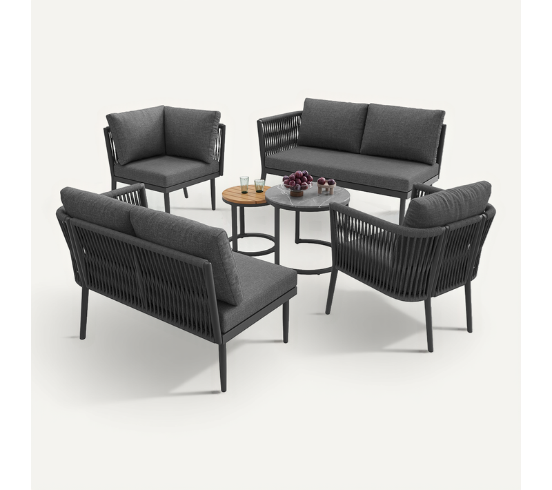 Salon De Jardin Modulaire 5 Places 114.5x61x67 Cm Coussins Respirants Métal Gris